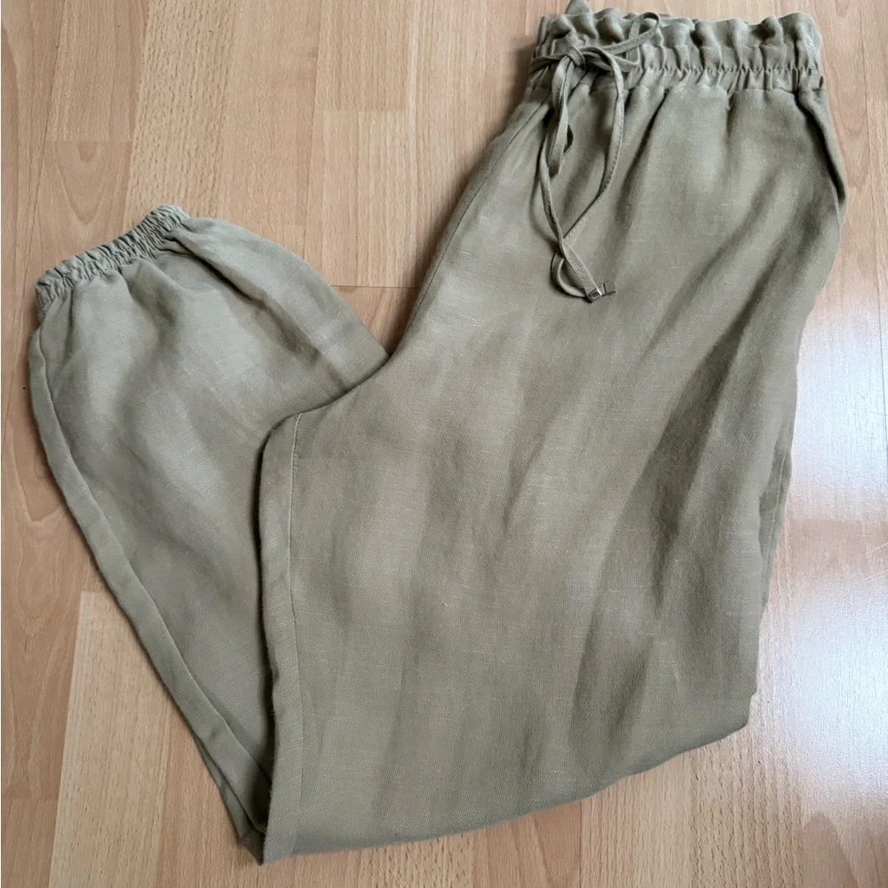 Zara Linen Blend Paperbag Tan Jogger Pants Medium